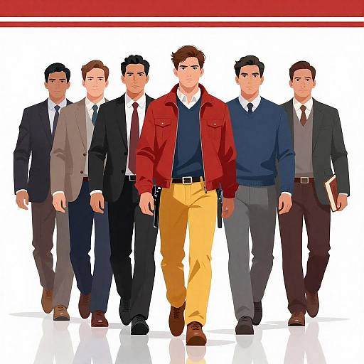 Six Men Walking in Serious Lineup