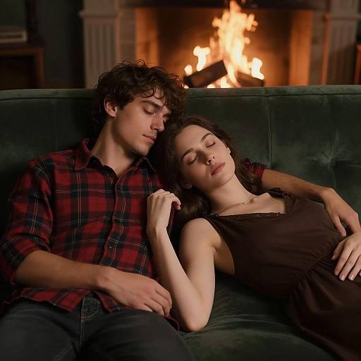 Cozy Embrace on a Dark Couch