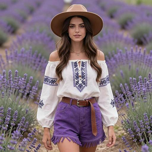 Bohemian Woman Among Lavender Blooms