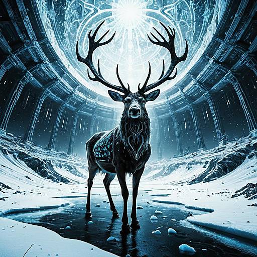 Ethereal Stag in Frozen Tundra