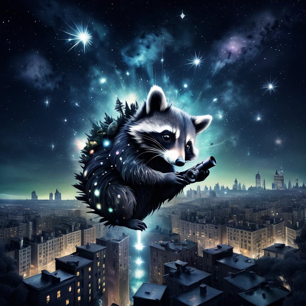 Surreal Raccoon Adventure at Midnight