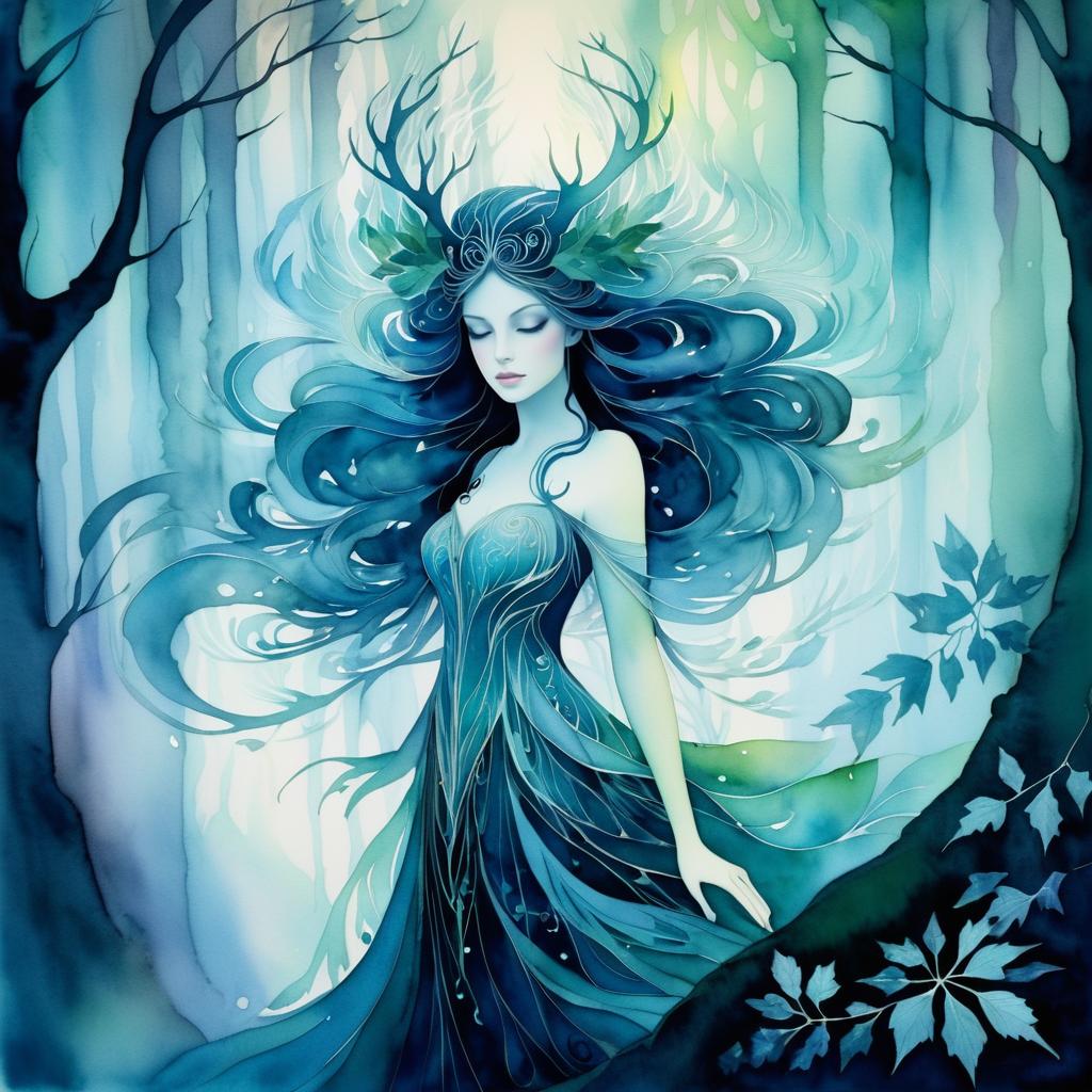 Enigmatic Forest Spirit in Misty Elegance