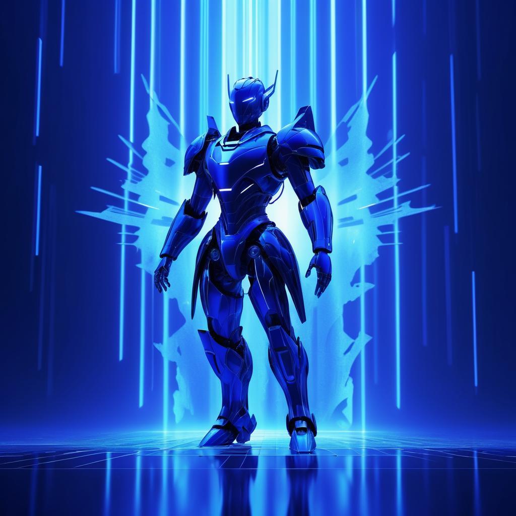 Ethereal Male Robot in Cobalt Aura