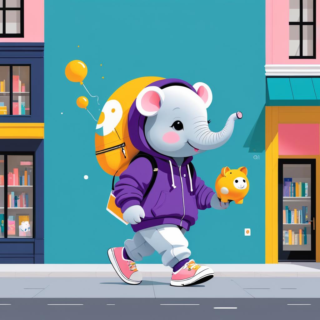 Bubbles the Elephant on a Bookstore Adventure