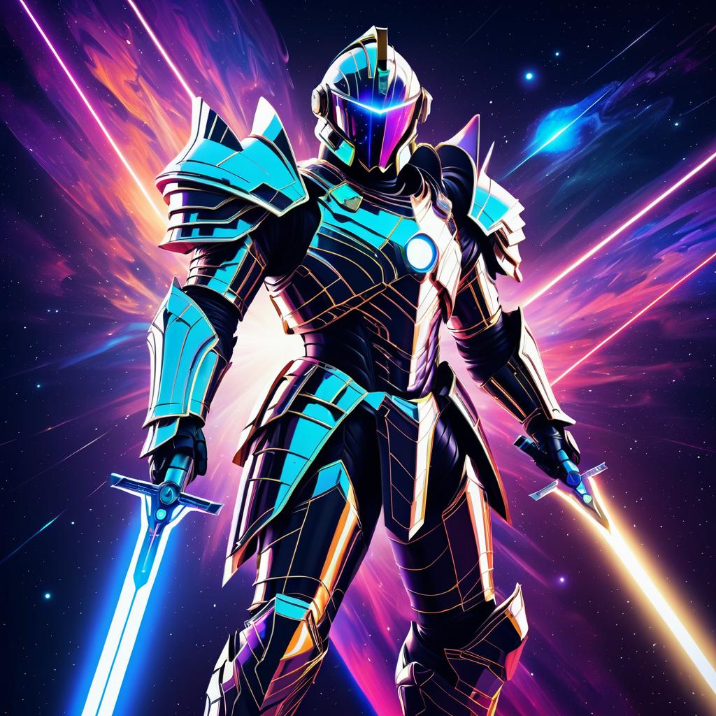 Cosmic Knight in Futuristic Space Scene