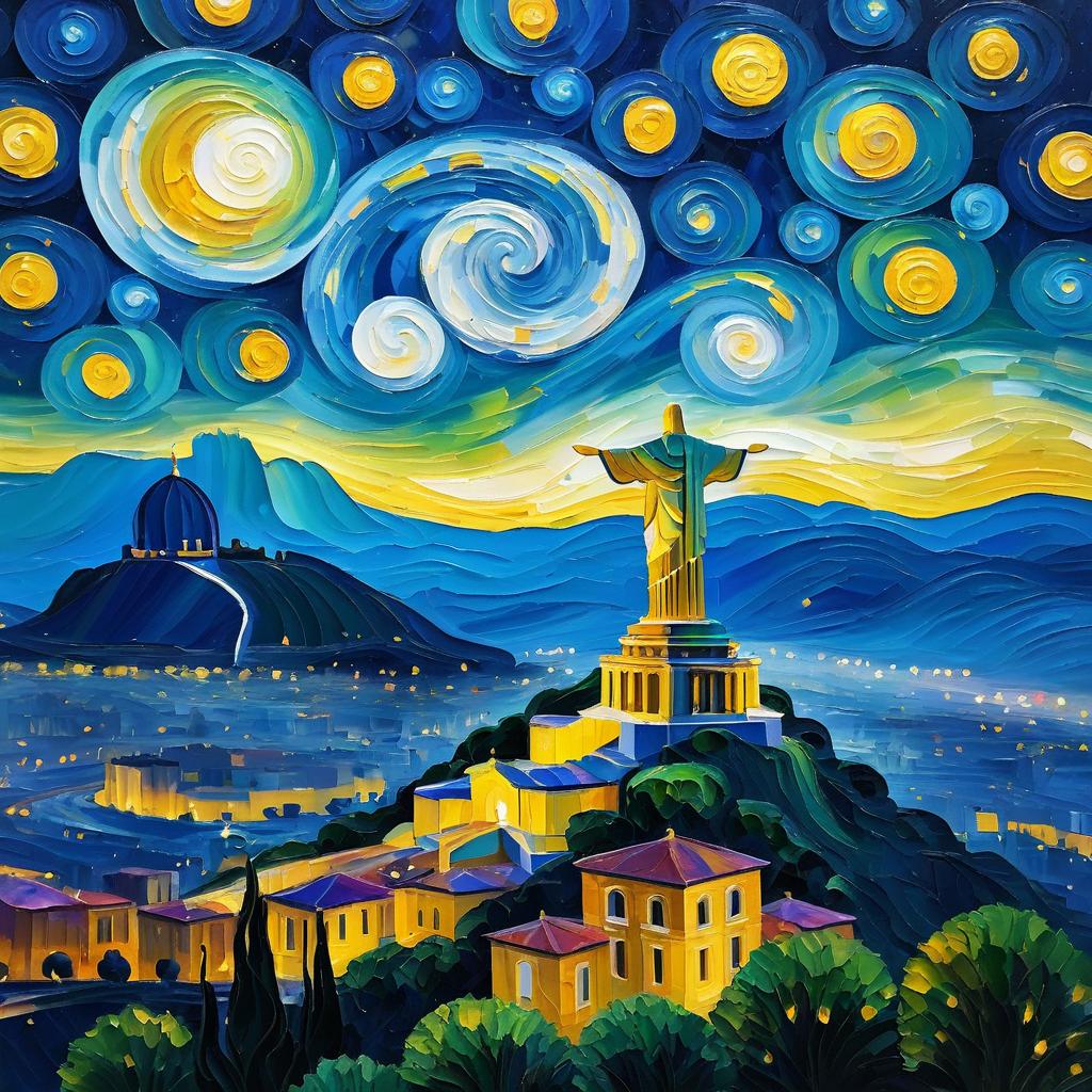 Starry Night Inspired Christ the Redeemer