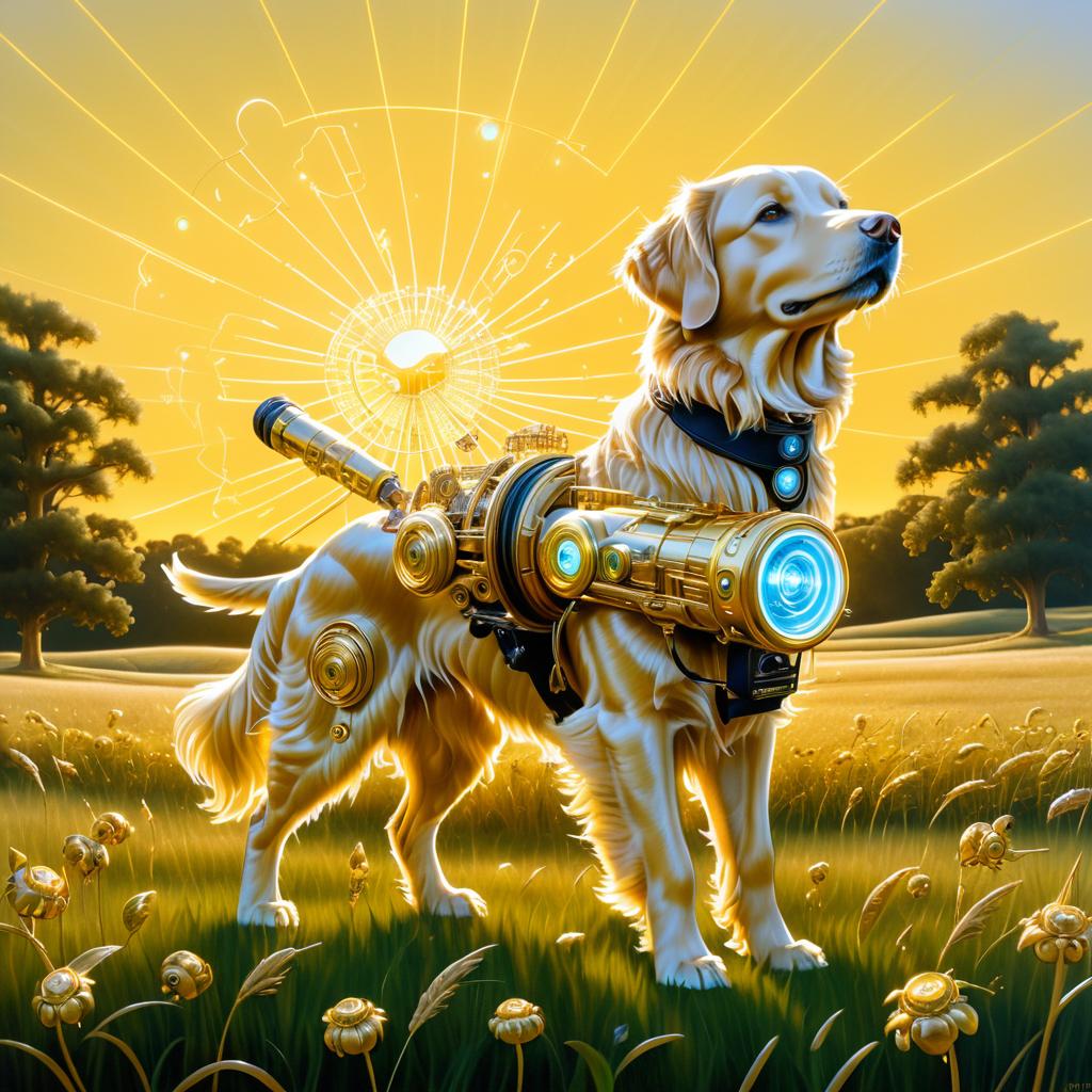 Charming Golden Retriever with Robotic Arm