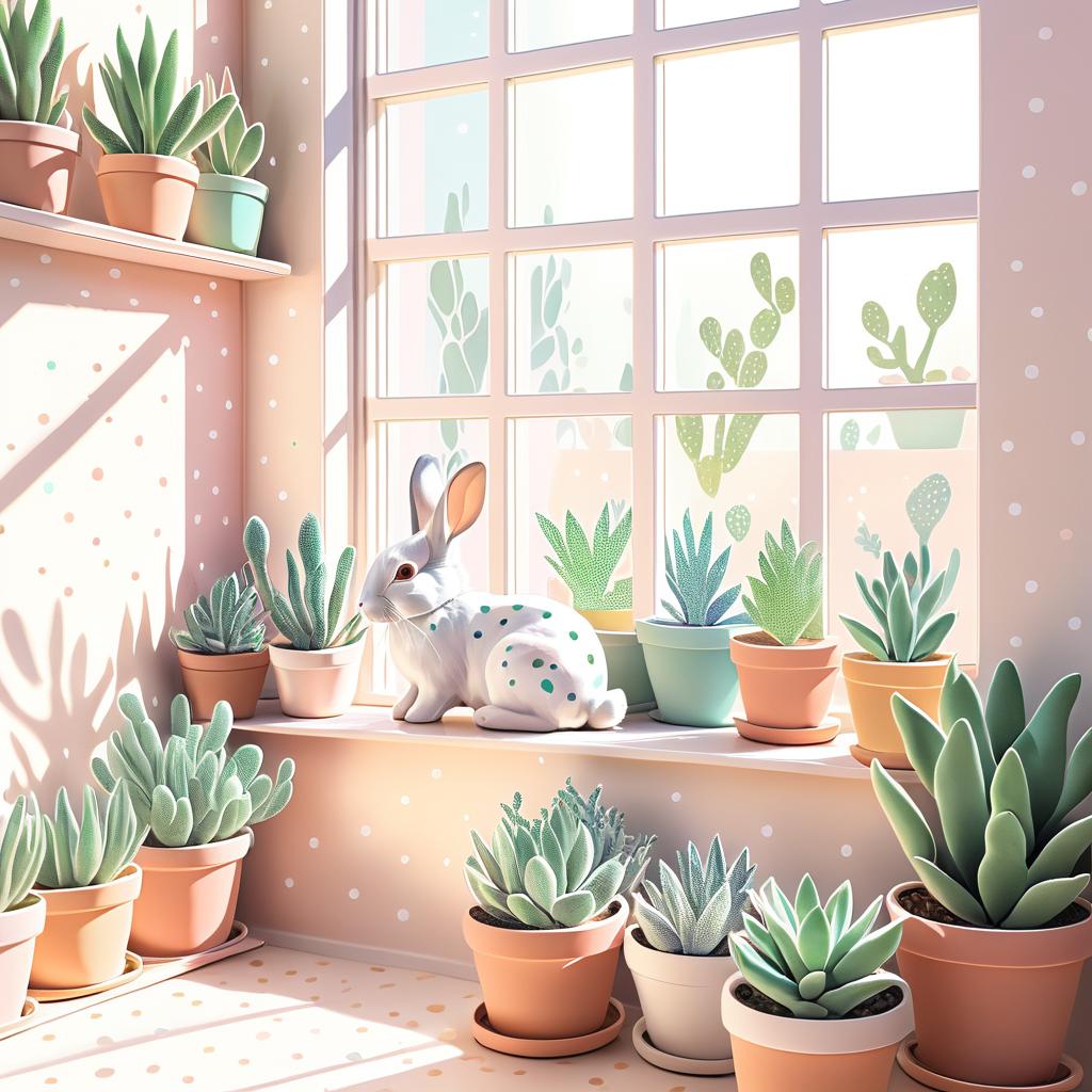 Charming Rabbit in a Sunlit Window