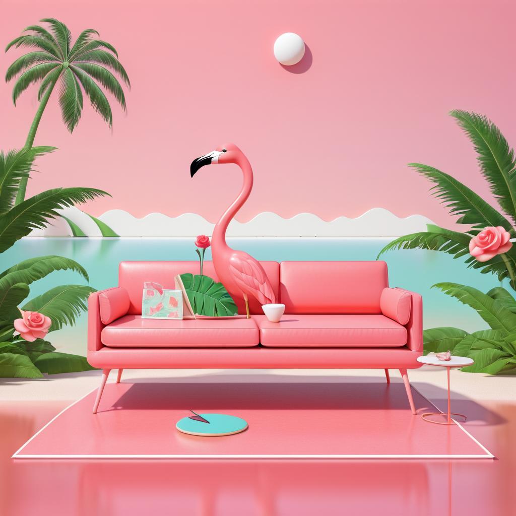 Chill Flamingo on a Rose Couch