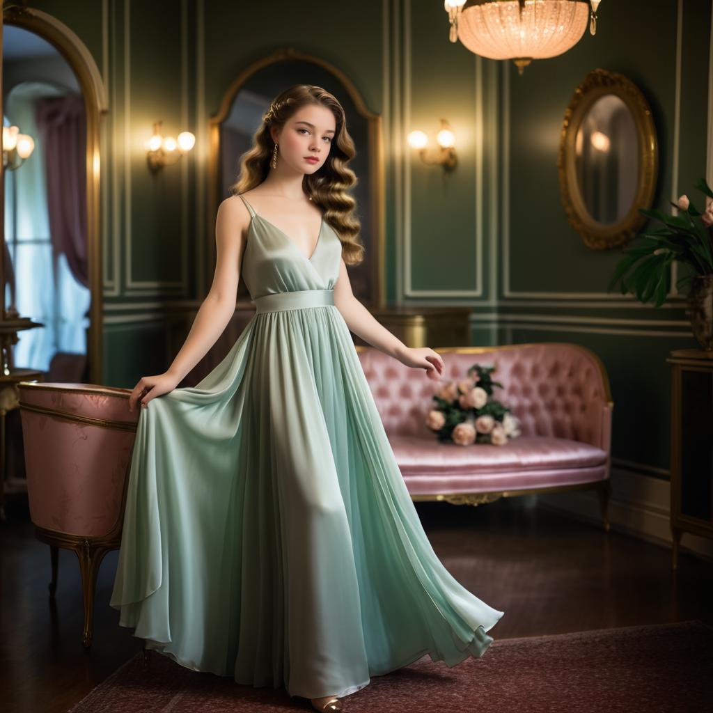 Elegant Teenage Girl in Vintage Parlor