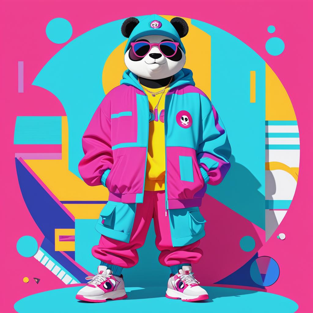 Playful Cartoon Panda in Stylish Outfit