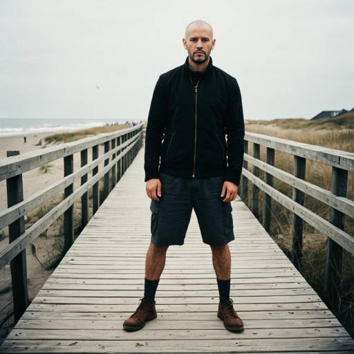 Confident Man on Coastal Boardwalk