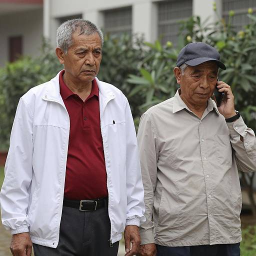 Two Middle-Aged Men Walking Outdoors