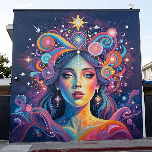 Surreal Dreamscape Mural with Ethereal Woman