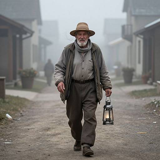 Old Man in Foggy Village