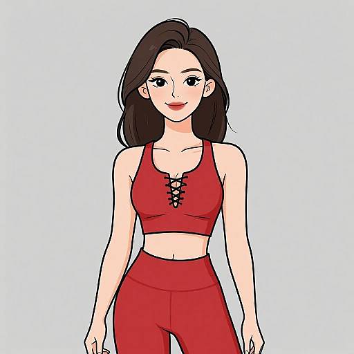 Smiling Athletic Woman in Red Outfit