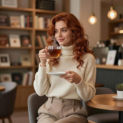 Cozy Coffee Shop Scene with Russian Woman