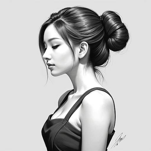 Monochrome Graphite Side Profile Portrait