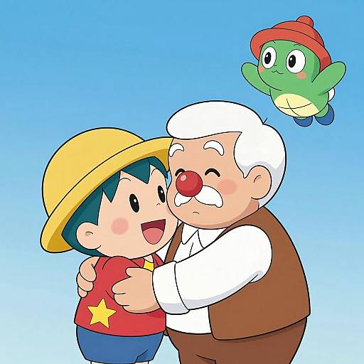 Heartwarming Hug of Two Cartoon Characters