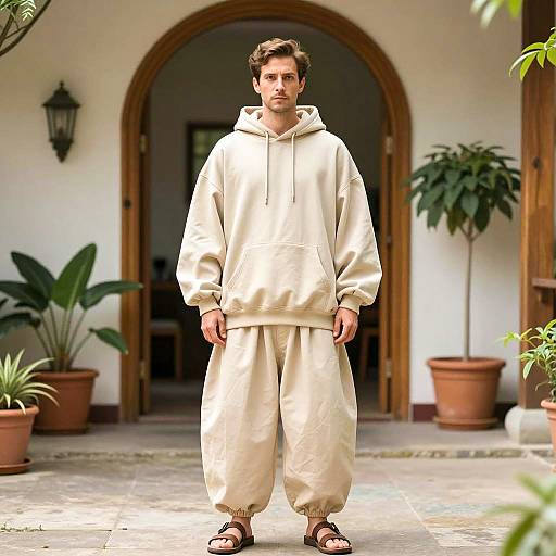 Casual Indoor Portrait in Beige Attire