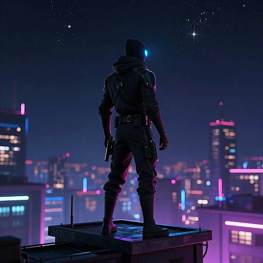 Cyber Ninja Under Neon Night Sky