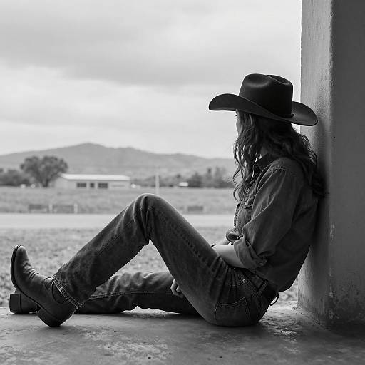 Cowgirl Sitting and Reflecting Outdoors
