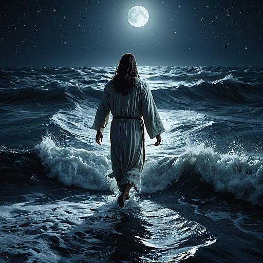 Jesus Walking on Moonlit Ocean Waves