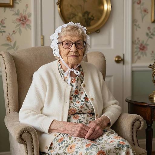 Charming Elderly Woman in Floral Setting
