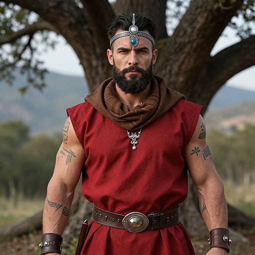 Bearded Warrior in Forest Sunlight