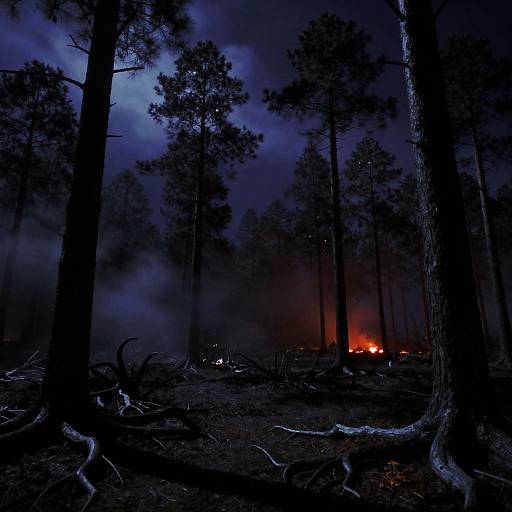 Eerie Dreamlike Charred Forest Night