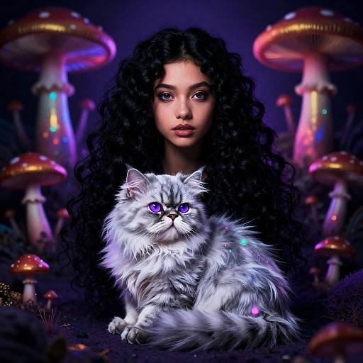 Psychedelic Portrait: Girl & Silver Cat