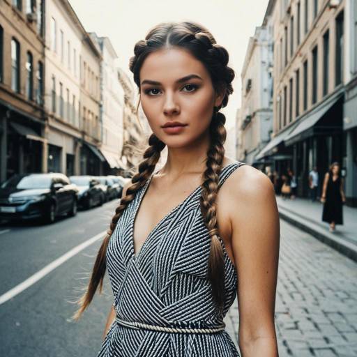 Fashion Influencer with Rope Braid Hairstyle in Urban Street
