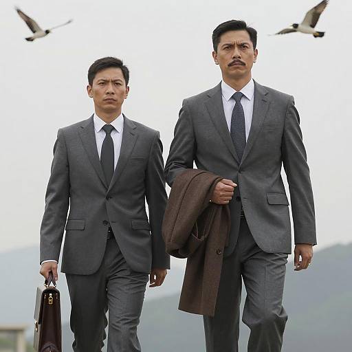 Two Men in Suits Walking Forward