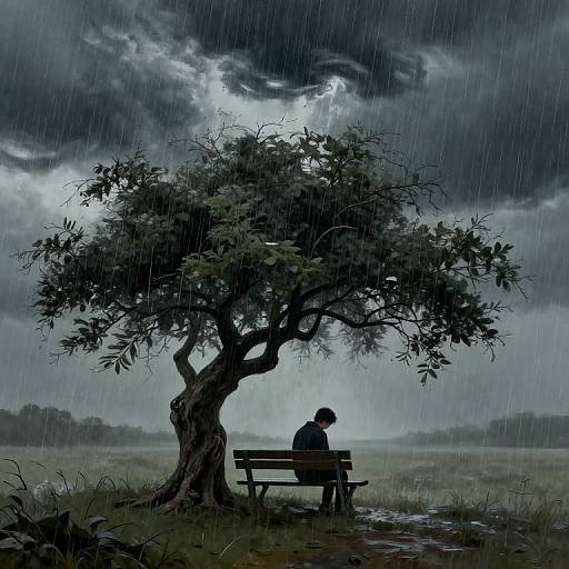 Surreal Melancholy in Rainy Landscape
