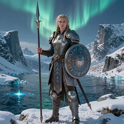 Norse Shieldmaiden Goddess in Aurora