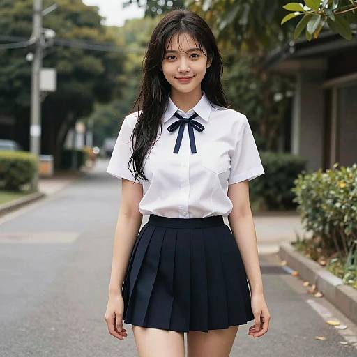 Realistic Cute Girl in Student Uniform