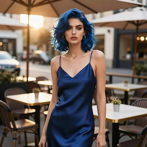 Midnight Blue Hair in Urban Cafe