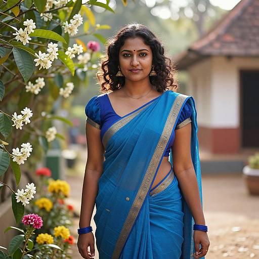 Traditional Peacock Blue Saree Elegance