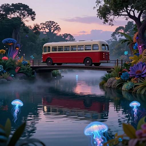 Vintage Magicbus Over Enchanted Lake