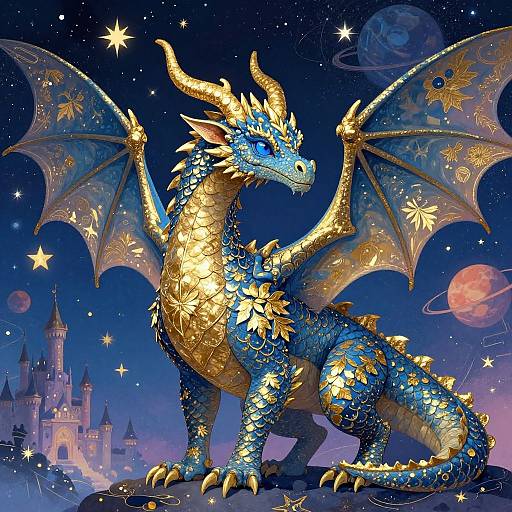 Whimsical Dragon in Cosmic Night