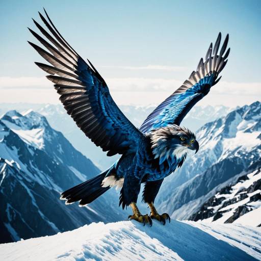 Majestic Sapphire Gryphon Over Icy Peaks
