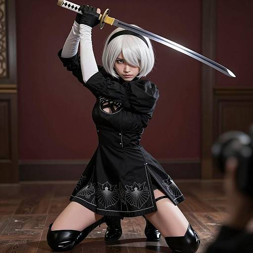 Cosplayer with Katana in Action Pose