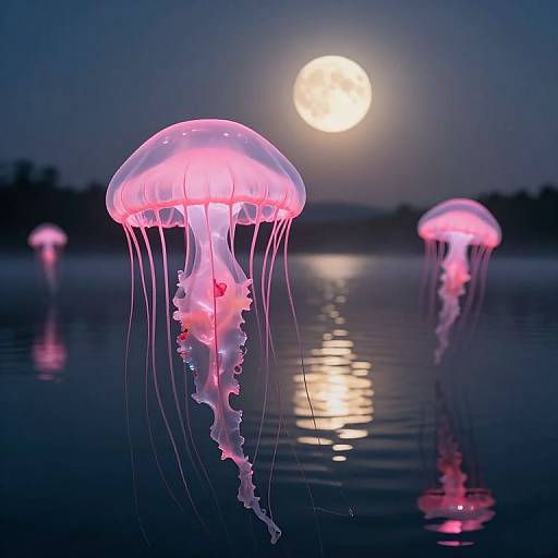 Glowing Pink Jellyfish Over Tranquil Water