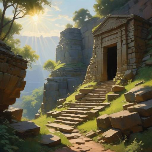 Ancient Stone Temple Entrance with Sunlight