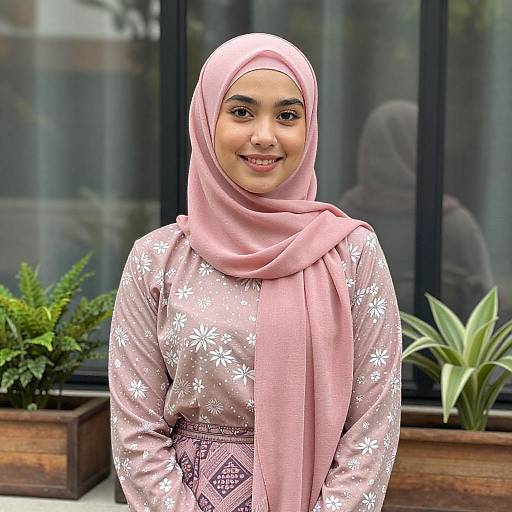 Smiling Woman in Pink Hijab Portrait