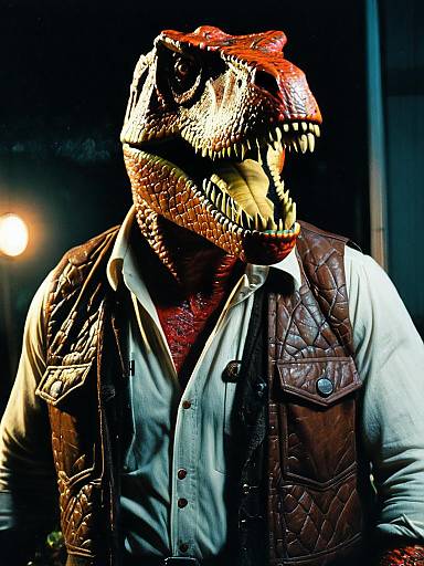 Man in Realistic Rexy Dinosaur Costume