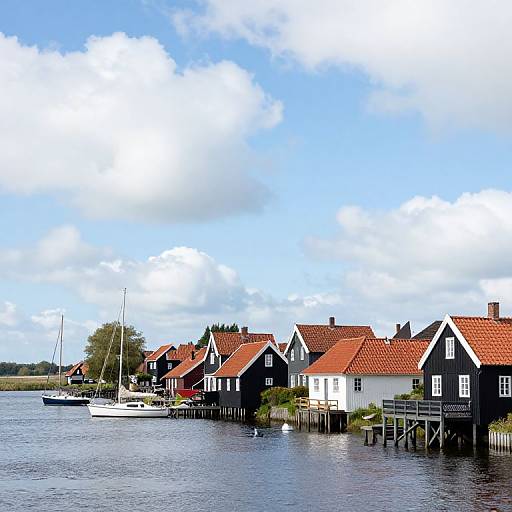 Serene 19th-Century Fishing Village Panorama