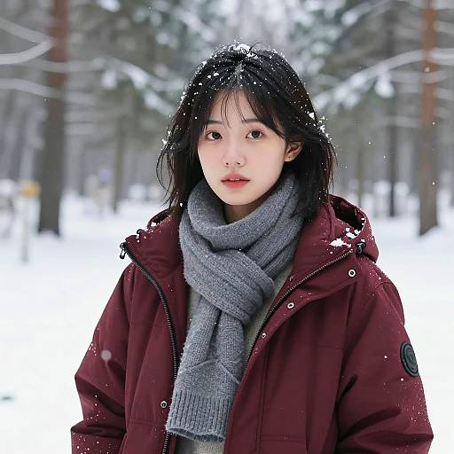 Winter Portrait of Woman in Forest