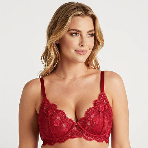 Blonde Woman in Red Lace Bra