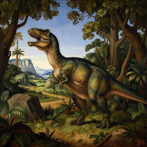 Renaissance Style Dinosaur in Lush Prehistoric Landscape